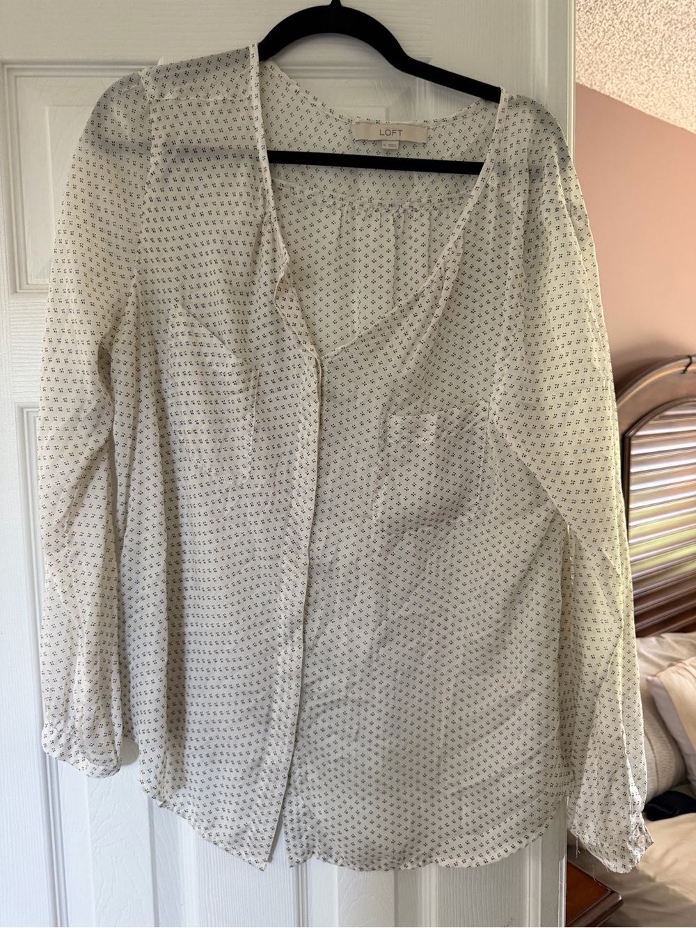 LOFT White Tiny Print Button-Front Blouse